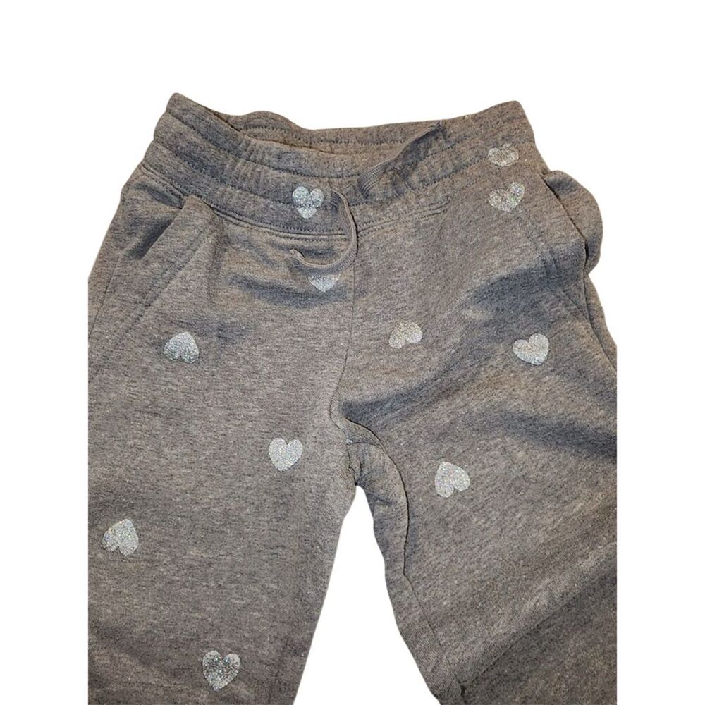 Old Navy Girls Heart Print Joggers Gray Size 6-7 Elastic Waistband - Picture 3 of 6